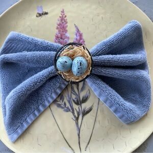 Easter Bird Nest Napkin Rings Blue Speckled Eggs Spring Table Decor 4 Pcs Set